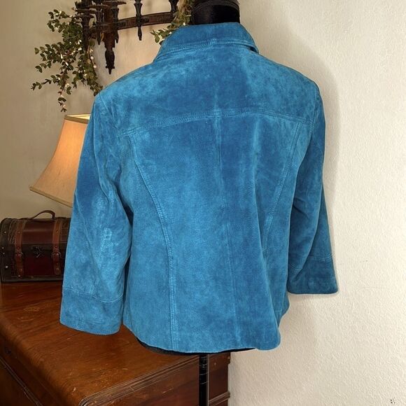 Chico’s | Suede Leather Teal Jewel Tone Swing Coat | Size Large (Chico’s 2) - Picture 3 of 12